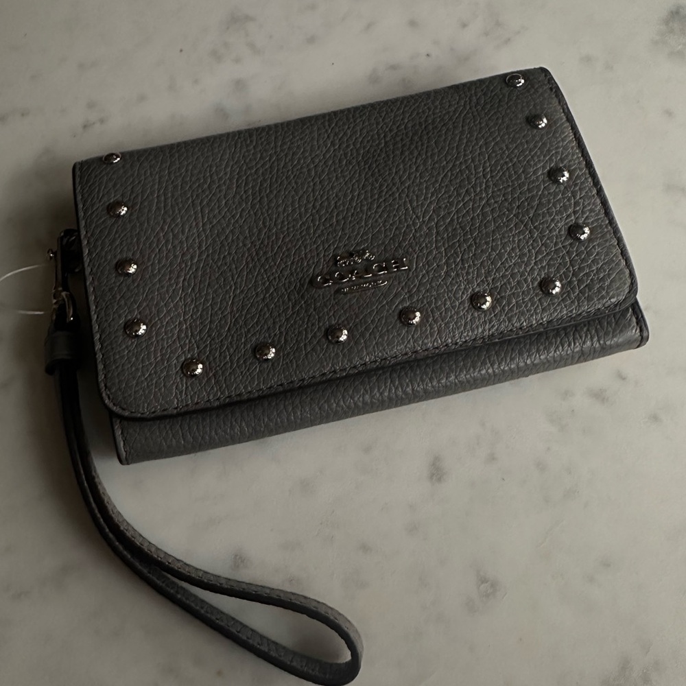 Coach Gray Studded Wristlet